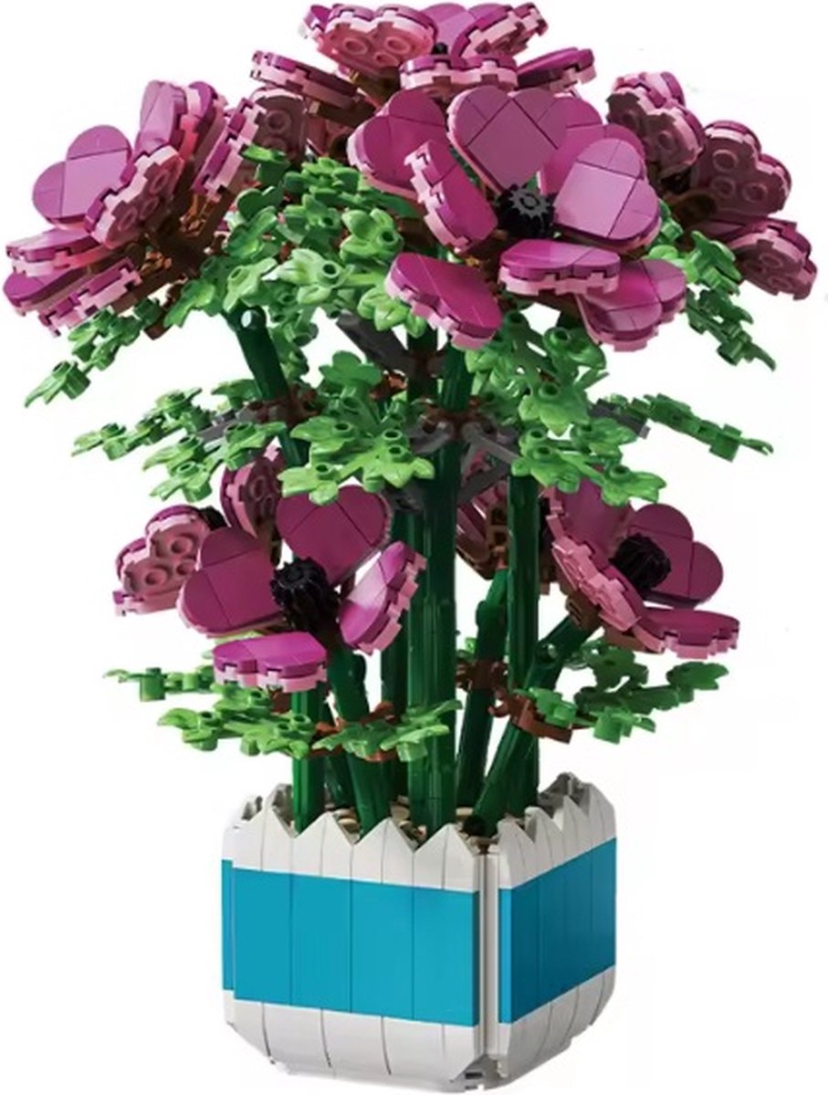 bricksNblocks® bouwblokjes Actiniaria plant in pot, 1067 blokjes | compatible met standaard bouwblokjes | kunstbloemen bouwpakket | bouwset bloemen bouquet | modelbouw voor kinderen & volwassenen | kunstbloemen decoratie woonkamer